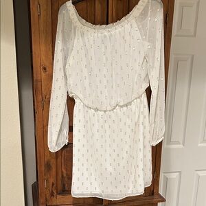 White House Black Market White Dress with Gold Foil Details